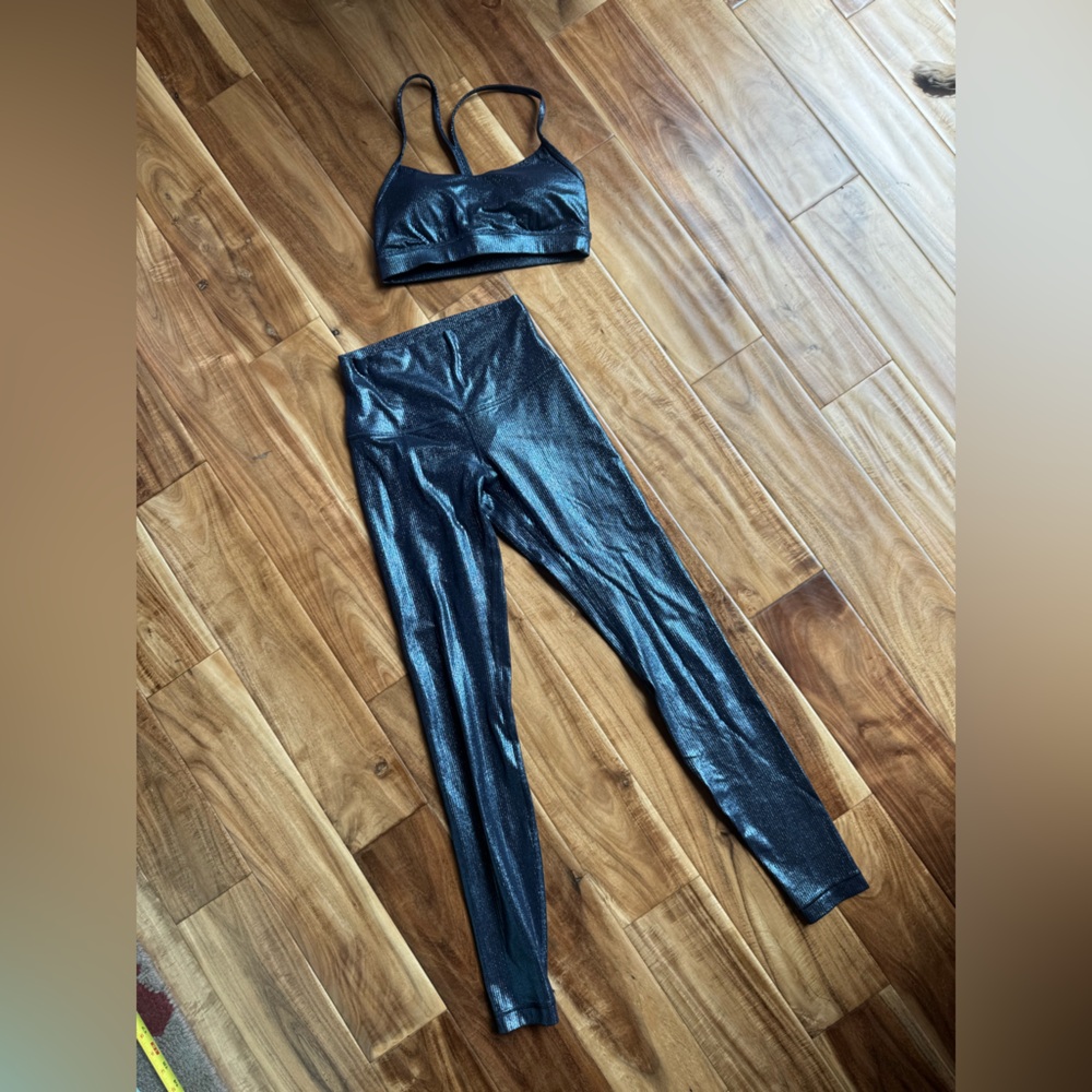 lululemon athletica Shiny Black Leggings and Bra Set